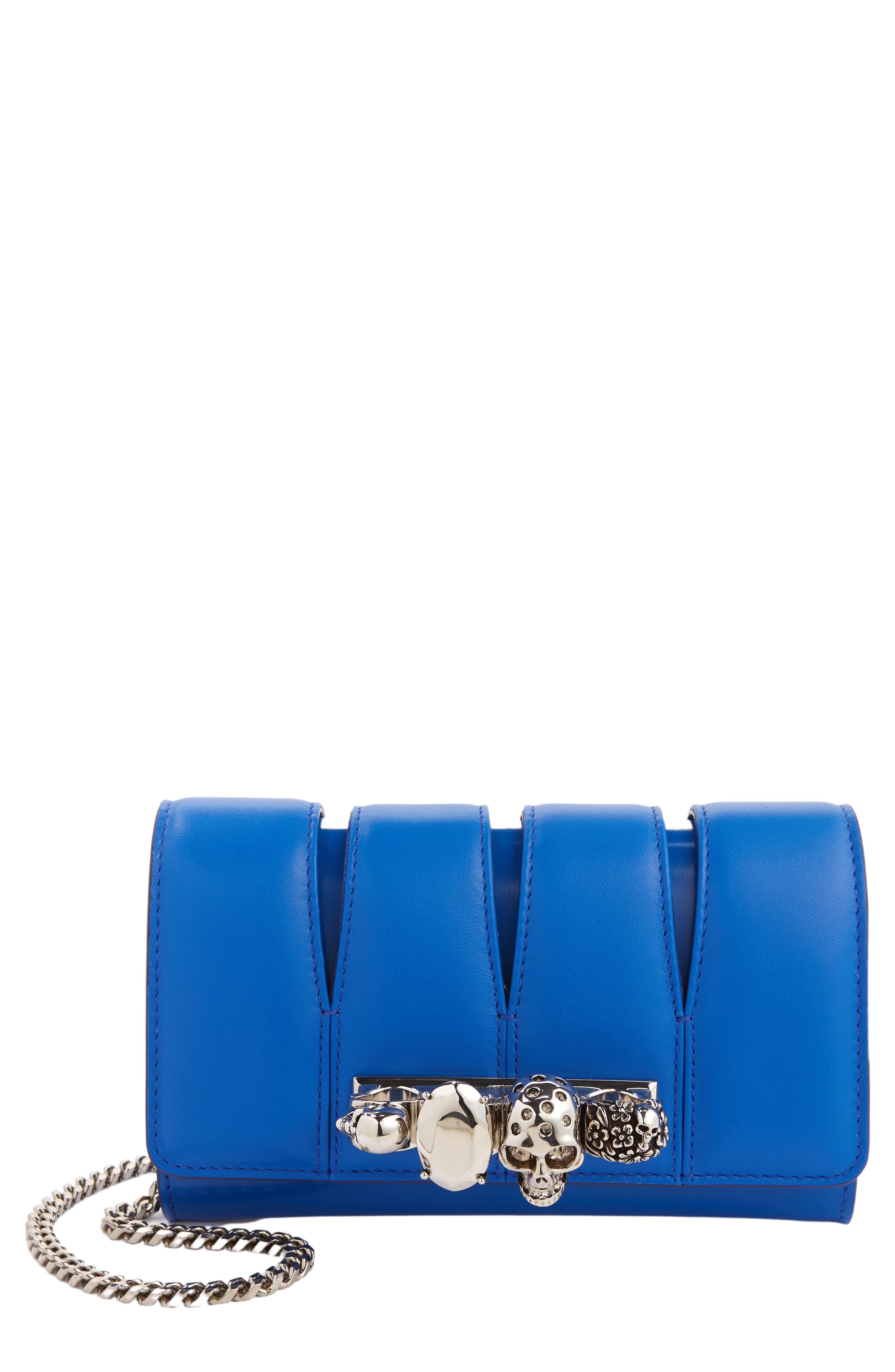 McQueen Slash Cutout Knuckle Leather Clutch, Main, color, 