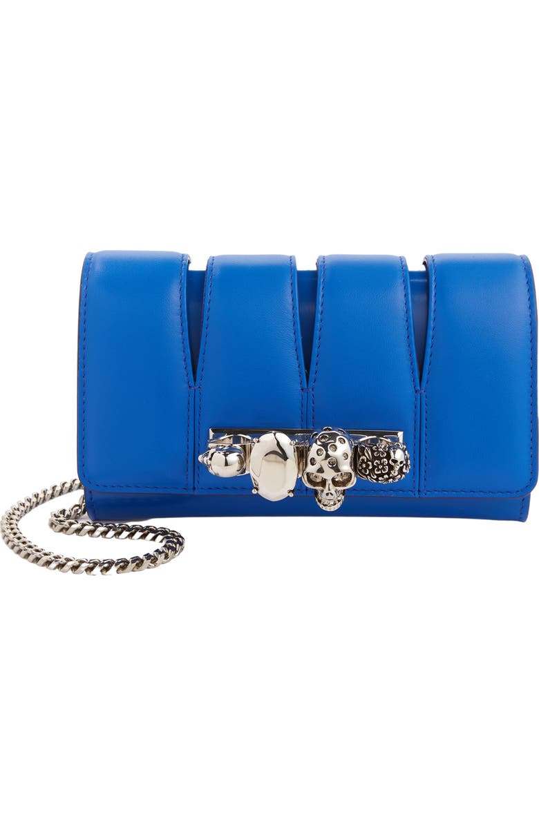 McQueen Slash Cutout Knuckle Leather Clutch, Main, color,