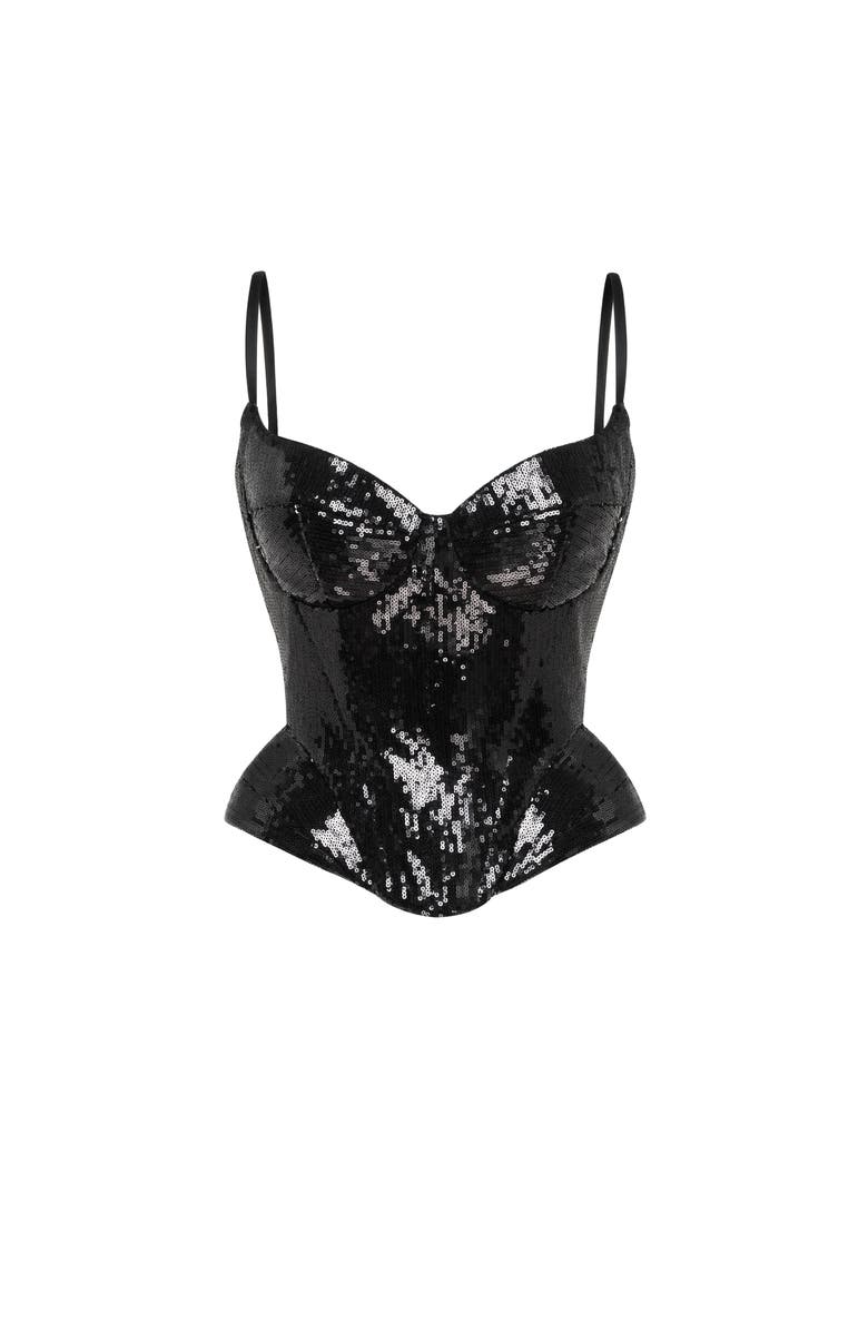 Milla Fitted Hourglass Spaghetti Strap Sequined Corset for Cocktail Events, Alternate, color, Black