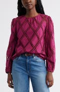Caslon® Lattice Lace Bracelet Length Sheer Cotton Top