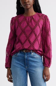 Caslon® Lattice Lace Sheer Cotton Top
