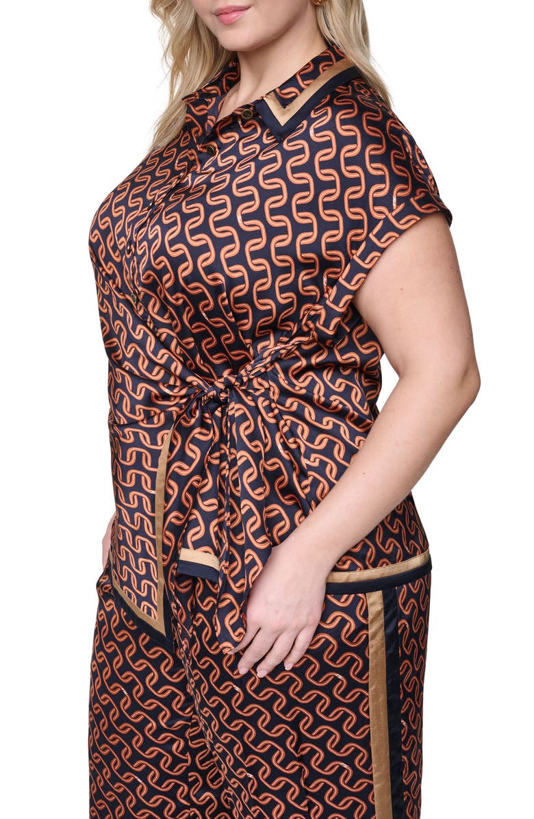 KARL LAGERFELD PARIS Tie Waist Satin Top, Alternate, color, Midnight Navy/ Sienna