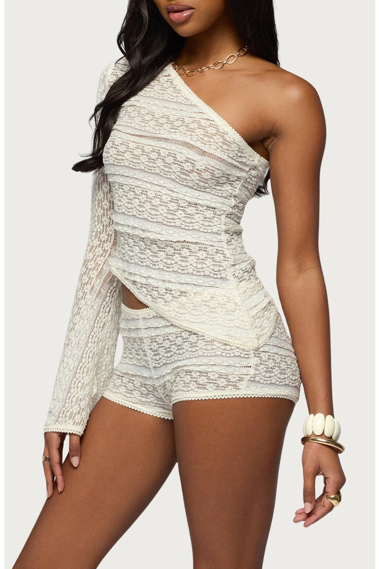 Yalena One Shoulder Sheer Lace Top, Alternate, color, CREAM