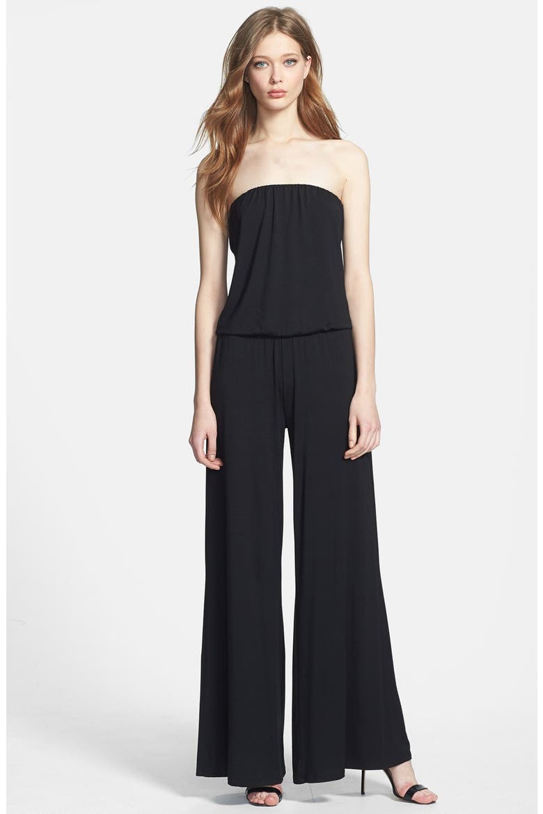'Valerie' Strapless Blouson Jersey Jumpsuit, Main, color, BLACK