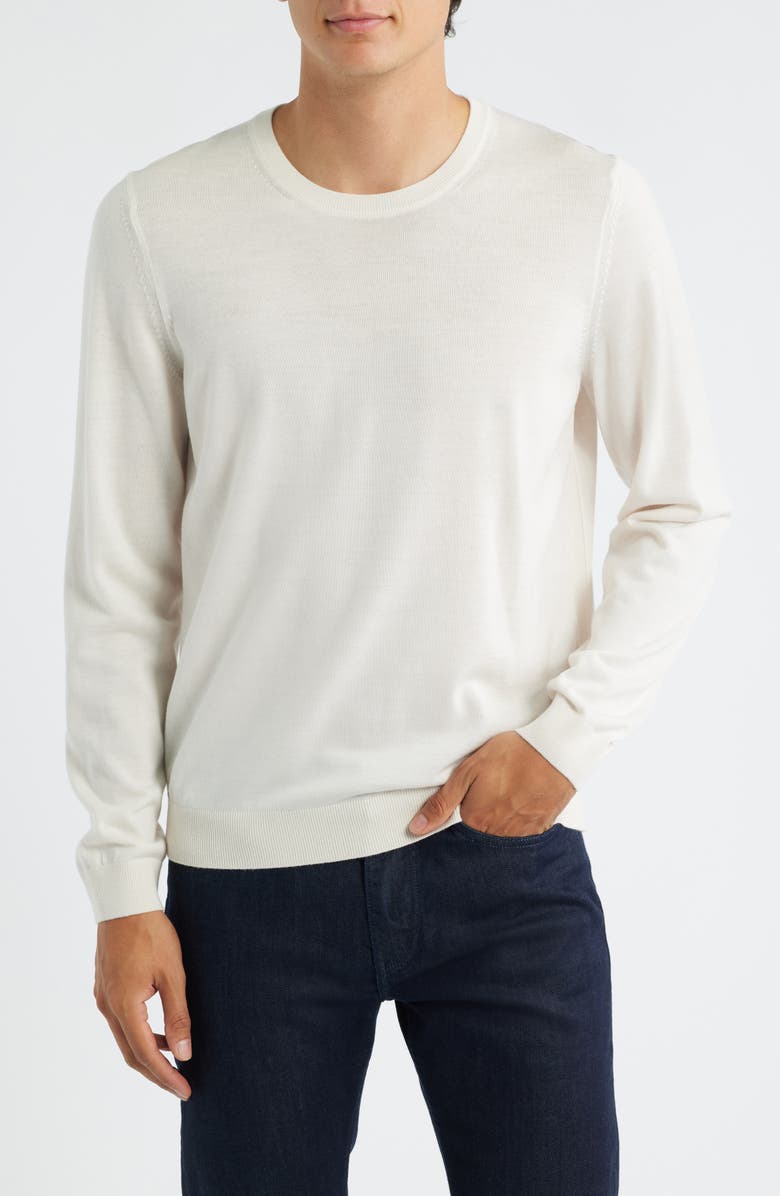 BOSS Leno Virgin Wool Crewneck Sweater, Main, color, Open White