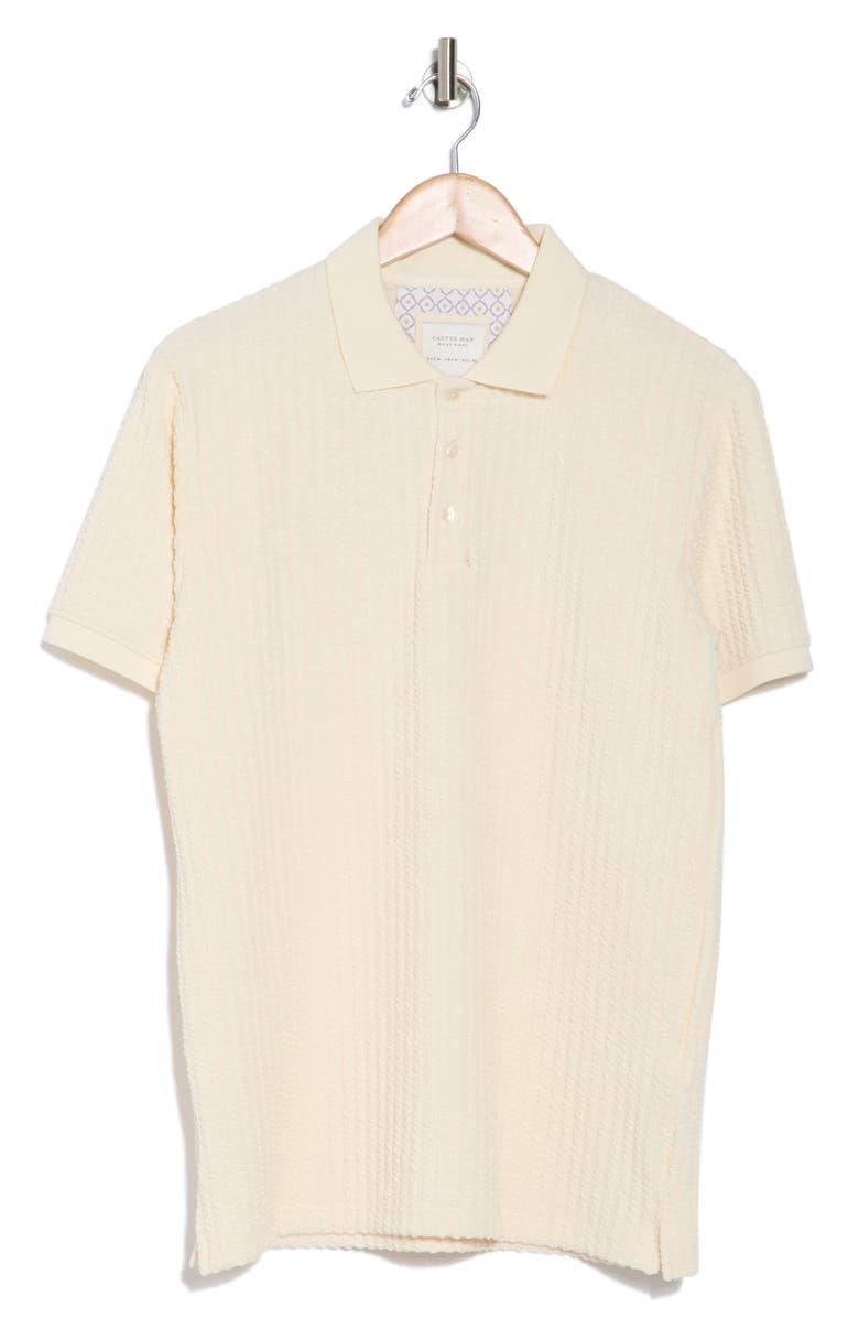 DENIM AND FLOWER Textured Sweater Polo, Alternate, color, Cream