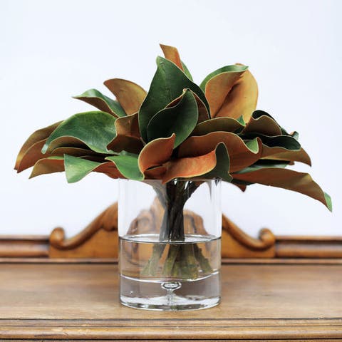 Real Touch Magnolia Leaves Everyday Arrangement in Glass Vase