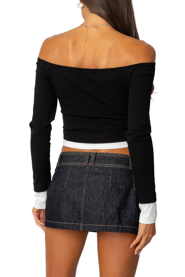 Jovi Layered Off the Shoulder Crop Top, Alternate, color, BLACK-AND-WHITE