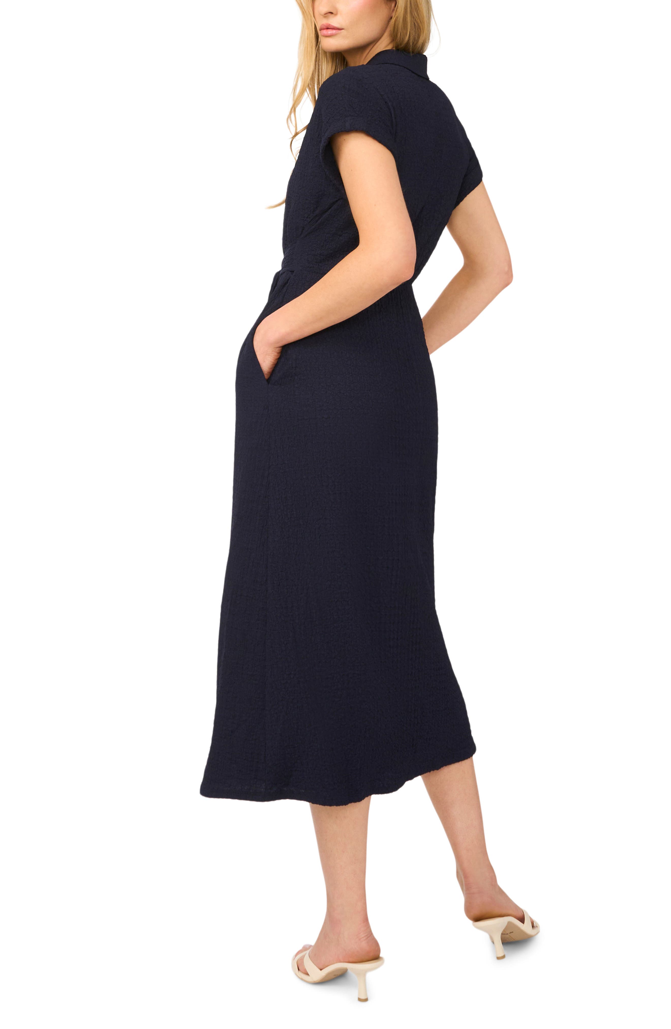 Tie Belt Textured Midi Dress - image 4