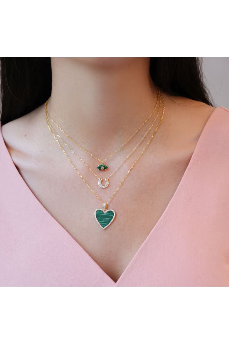 Large Malachite CZ Halo Heart Necklace, Alternate, color, Malachite