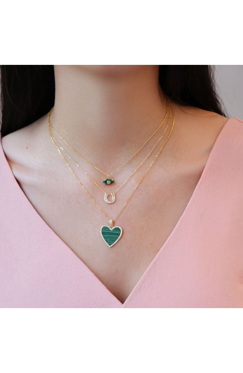 The Lovery Fine Jewelry Large Malachite CZ Halo Heart Necklace, Alternate, color, 