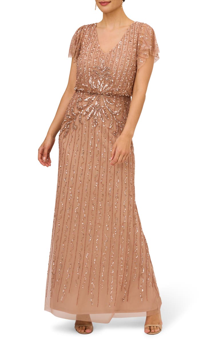 Adrianna Papell Sequin Beaded Mesh Gown, Main, color,