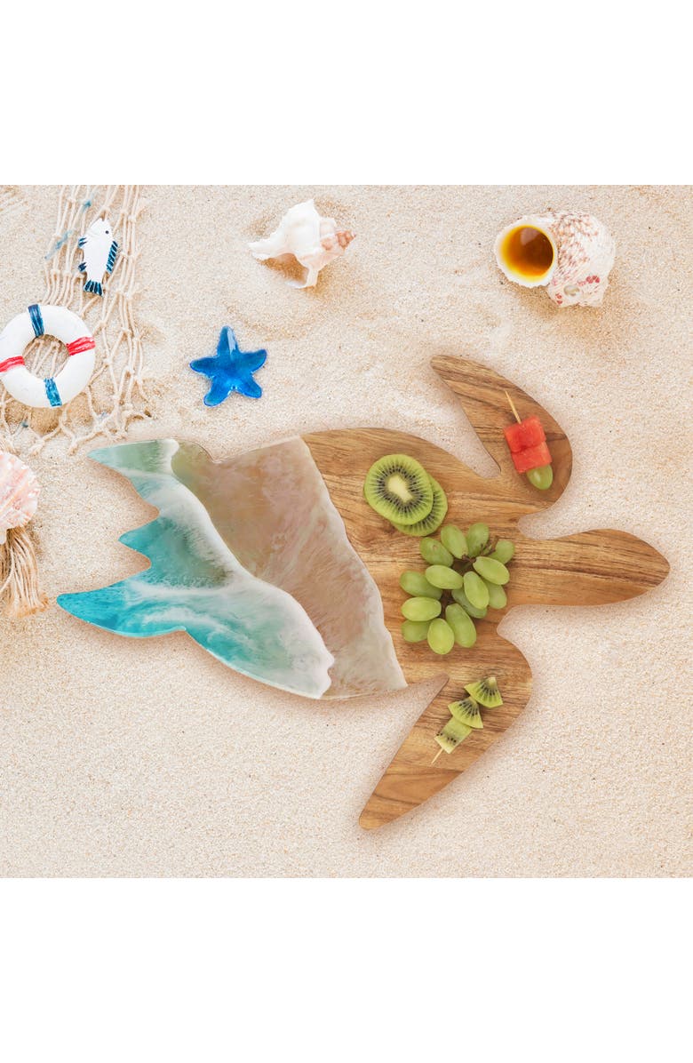 Gallerie II Sea Turtle Wave Coastal Wood Novelty Animal Shaped Serving Platter 12.5" x 16", Alternate, color, Blue