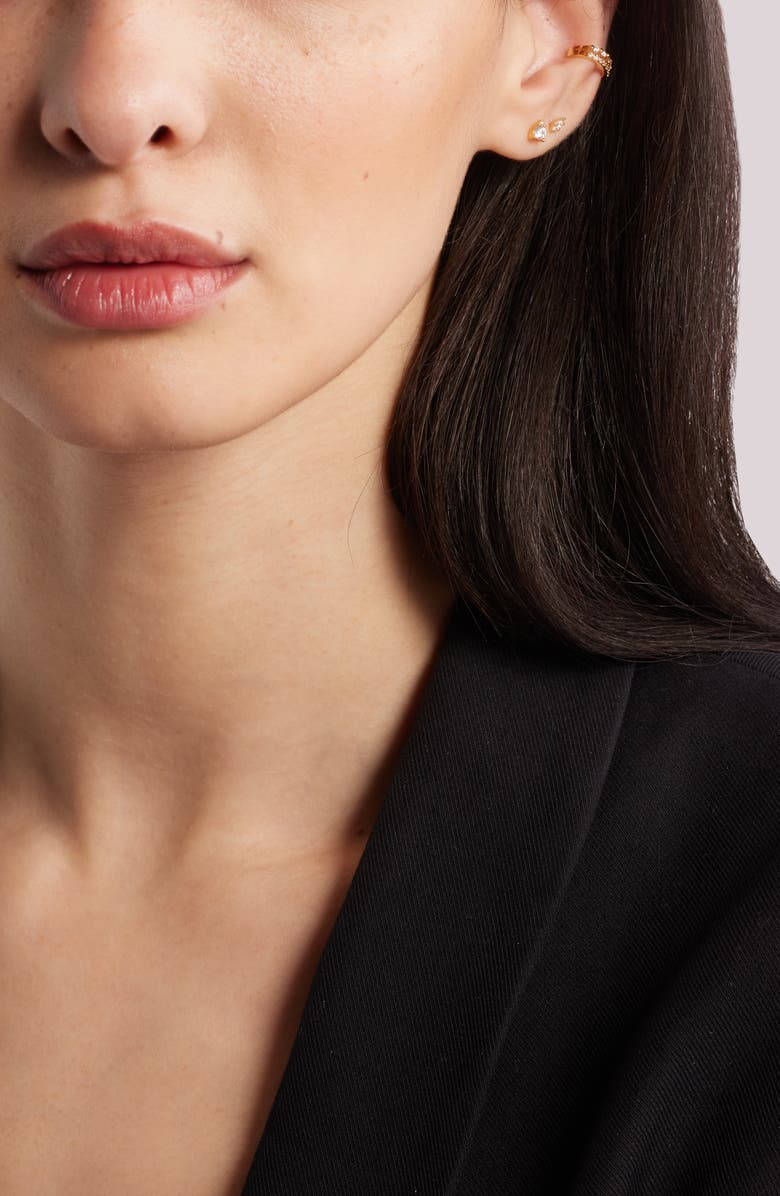 Nordstrom Set of 3 Cubic Zirconia Ear Cuffs & Stud Earrings, Alternate, color, Clear- Gold