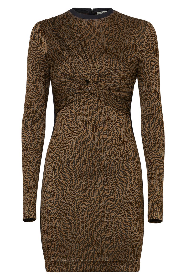 x Sarah Coleman FF Vertigo Twist Front Long Sleeve Jersey Dress, Main, color, TOBACCO
