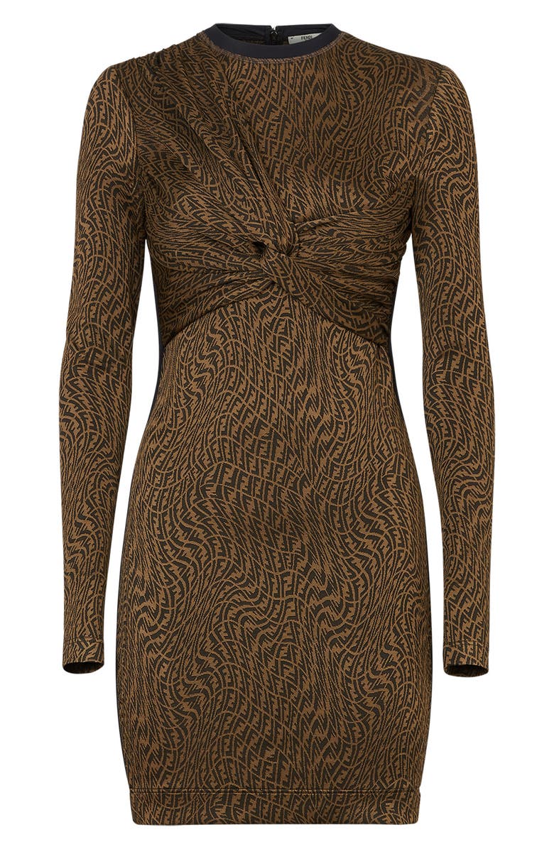 Fendi x Sarah Coleman FF Vertigo Twist Front Long Sleeve Jersey Dress, Main, color, 