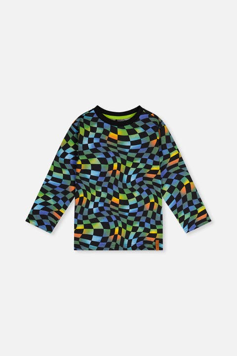 Organic Cotton Checkered Crew Neck Long Sleeve T-Shirt