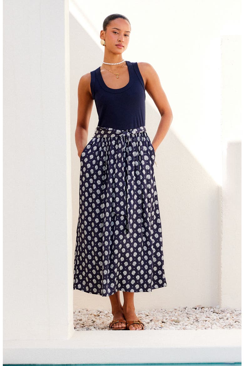 Sleeveless Belted Midi Dress, Alternate, color, NAVY