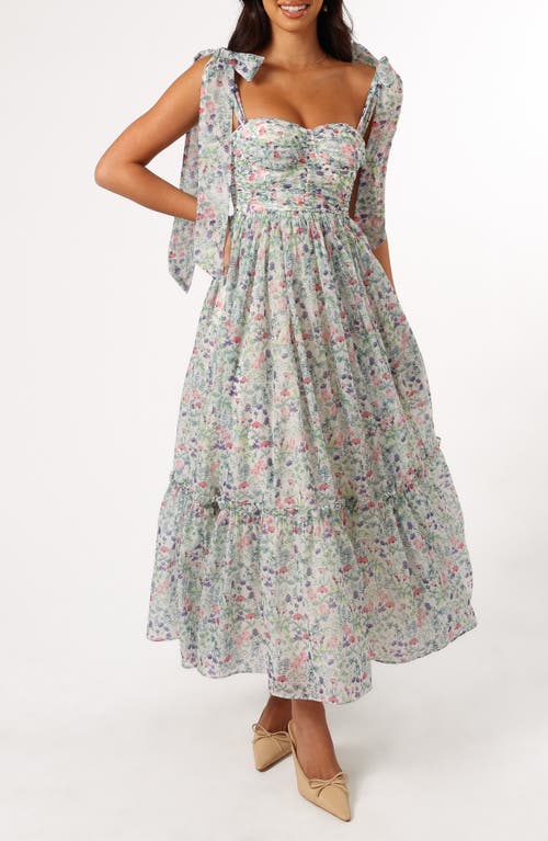 Petal & Pup Floret Bow Strap Sweetheart Neck Maxi Dress in White Multi 