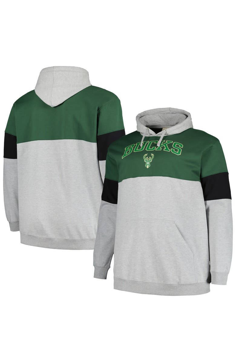 FANATICS Men's Fanatics Branded Hunter Green/Black Milwaukee Bucks Big & Tall Pullover Hoodie, Main, color, Hunter Green