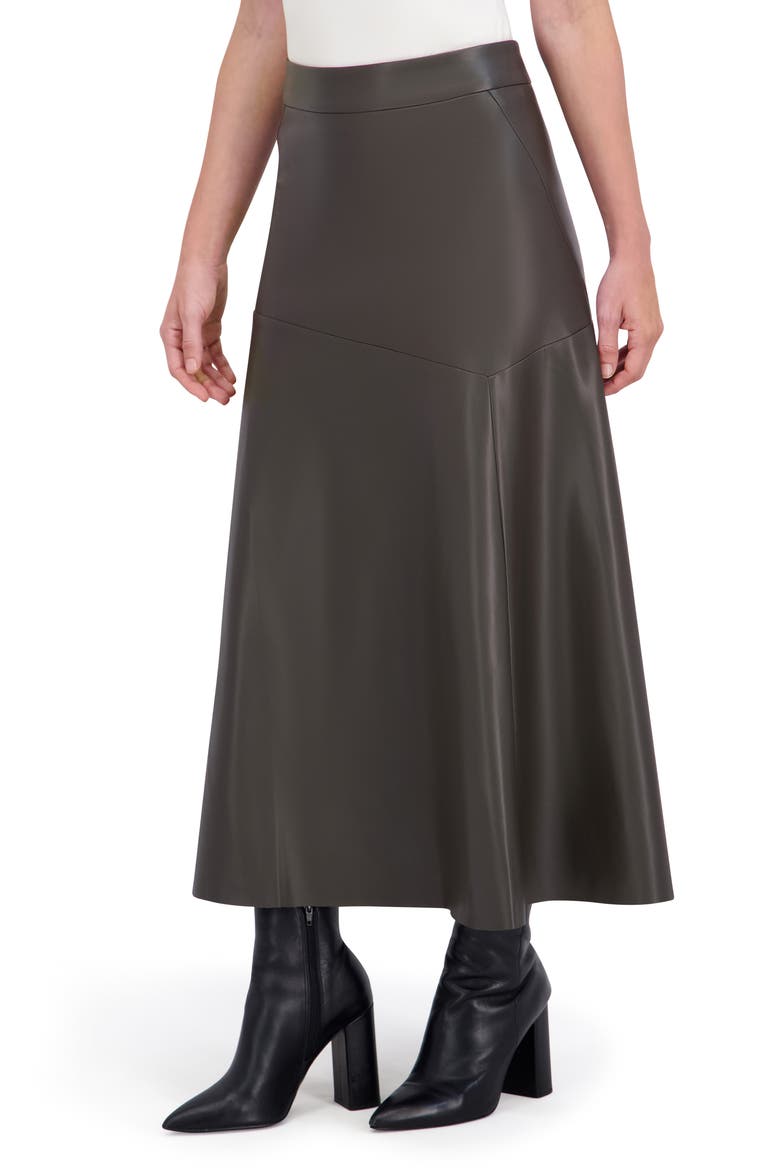 Supersoft Faux Leather Geo Seam Maxi Skirt, Alternate, color, OLIVE