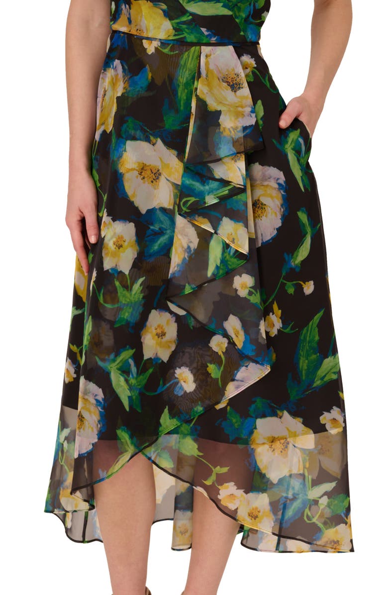 Adrianna Papell Floral One Shoulder Fit & Flare Dress, Alternate, color, Black Yellow Multi