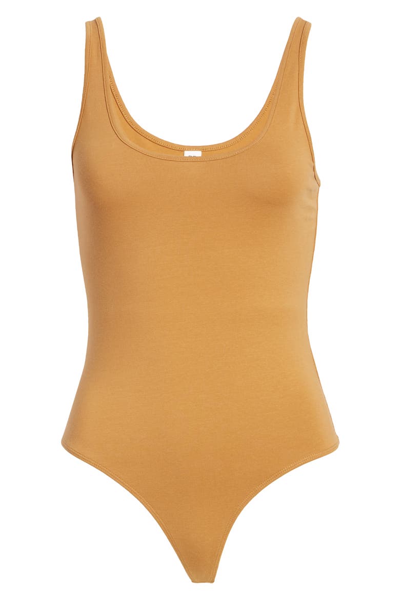 Double Scoop Stretch Cotton Bodysuit, Alternate, color, TAN DALE