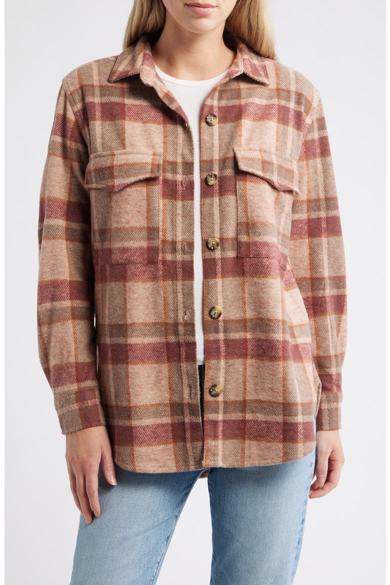Taelyn Buffalo Plaid Oversize Button-Up Shirt, Main, color, MOHOGANY