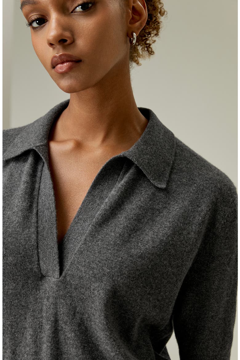 Women's Baby Cashmere Polo Sweater, Alternate, color, Medium Gray
