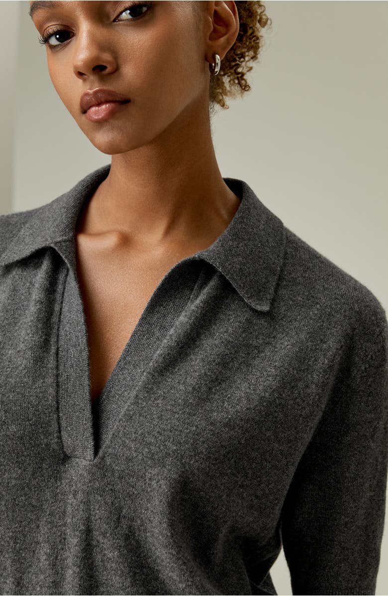 Lilysilk Women's Baby Cashmere Polo Sweater, Alternate, color, Medium Gray
