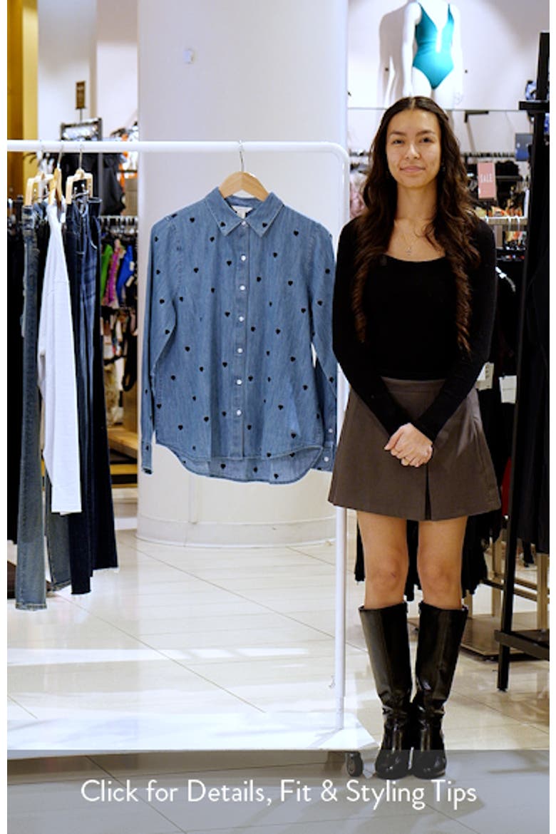 Heart Embroidered Cotton Chambray Button-Up Shirt video