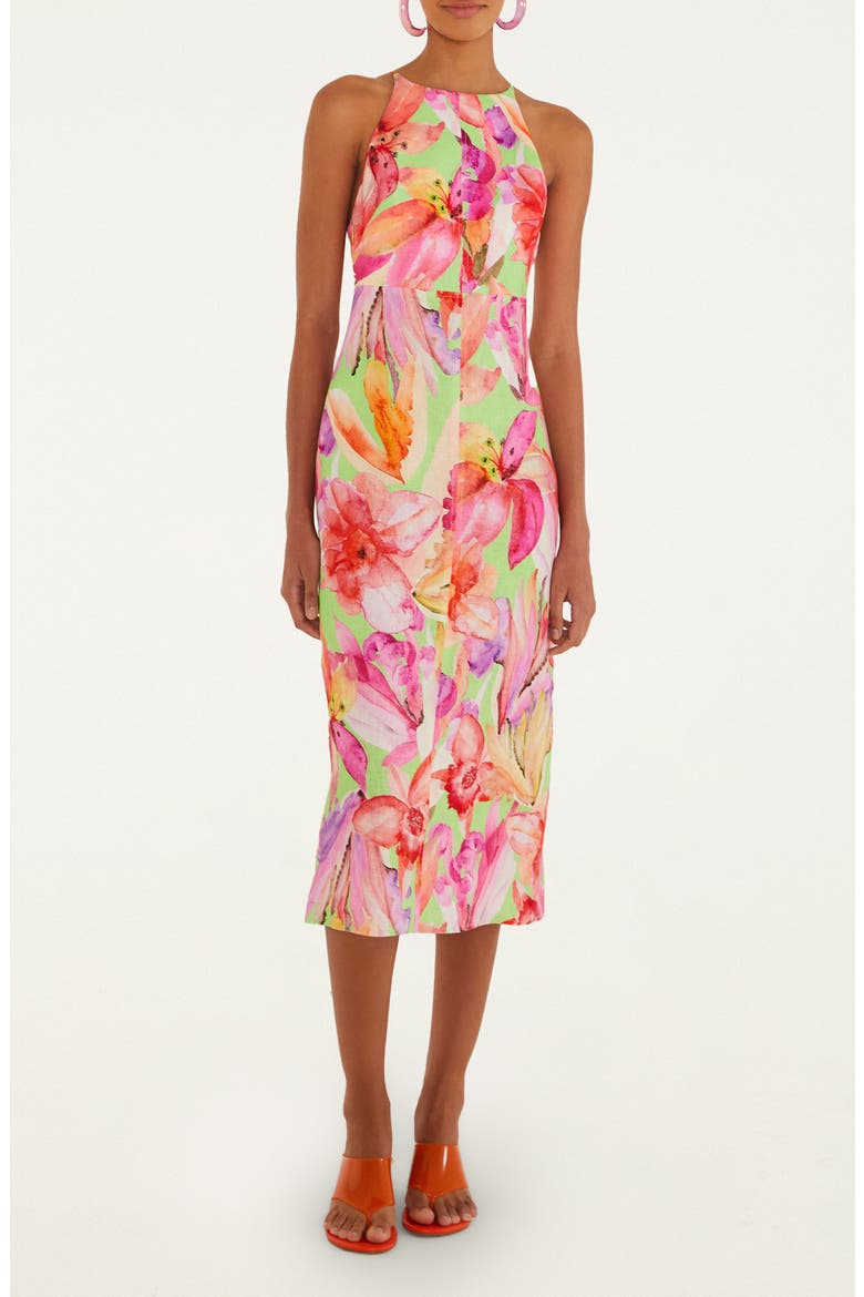 Artsy Flora Linen Midi Dress, Main, color, ARTSY FLORA GREEN