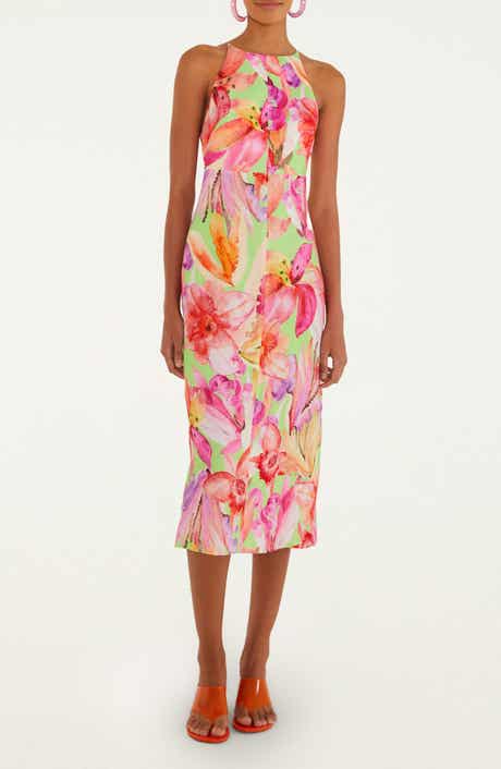 Artsy Flora Linen Midi Dress