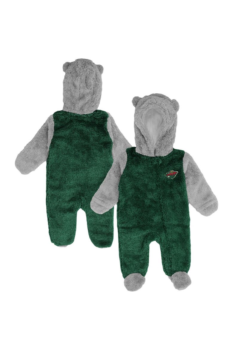 Newborn & Infant Green Minnesota Wild Game Nap Teddy Fleece Bunting Full-Zip Sleeper, Main, color, Green