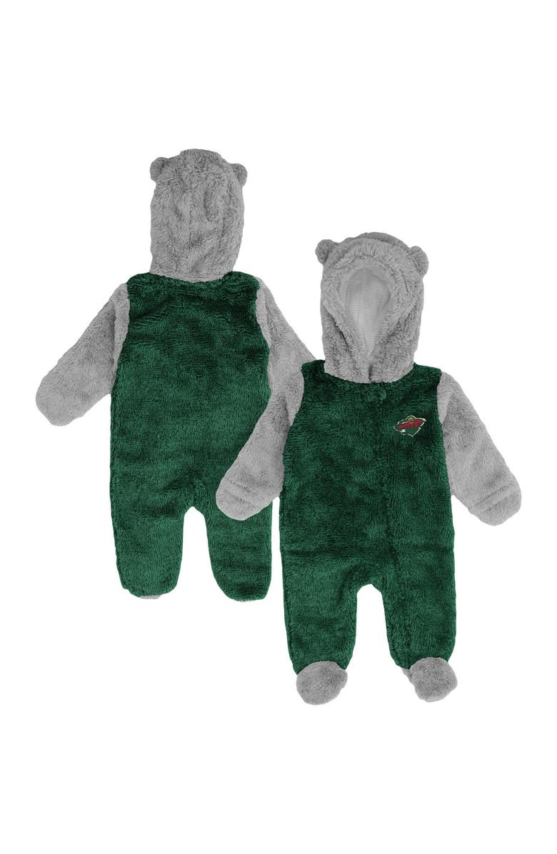 Outerstuff Newborn & Infant Green Minnesota Wild Game Nap Teddy Fleece Bunting Full-Zip Sleeper, Main, color, 