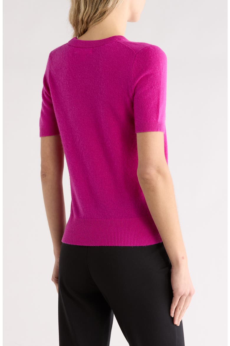 Short Sleeve Cashmere Sweater, Alternate, color, PINK WILD ASTER