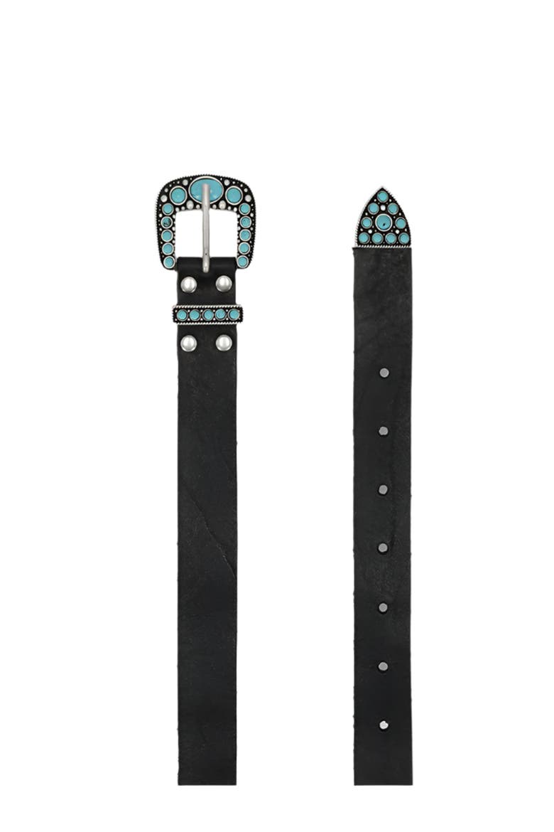 Thelma Turquoise Leather Belt, Alternate, color, Black