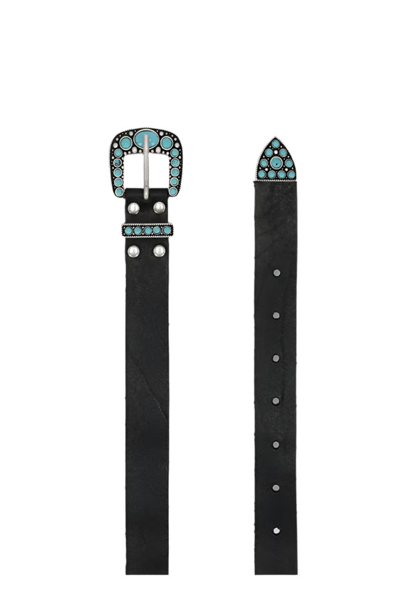 Fortela Thelma Turquoise Leather Belt, Alternate, color, Black
