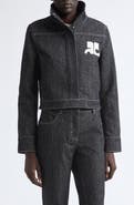 Courrèges Crop Cotton Blend Denim Tweed Jacket