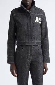 Courrèges Crop Cotton Blend Denim Tweed Jacket