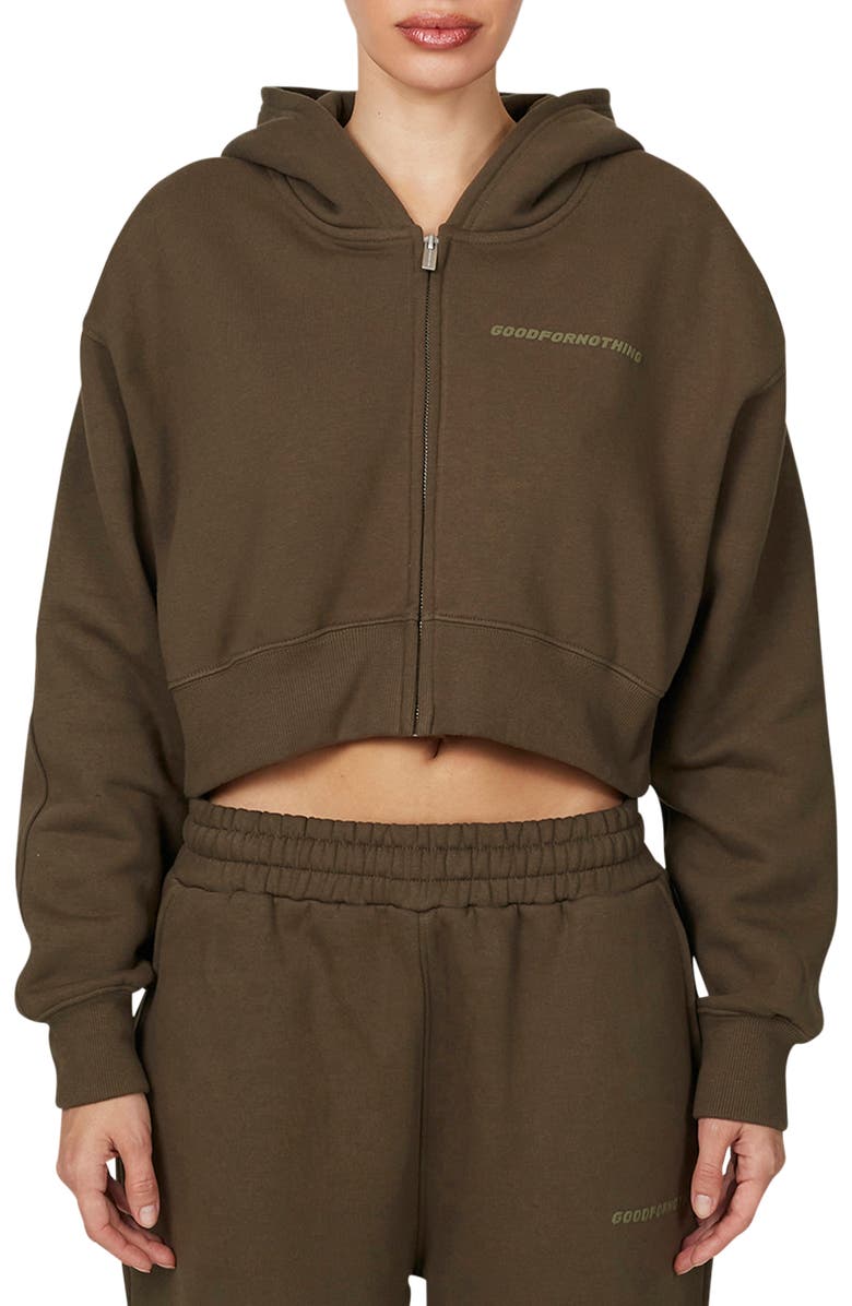 Good For Nothing Vintage Tonal Crop Zip Hoodie, Main, color, Brown