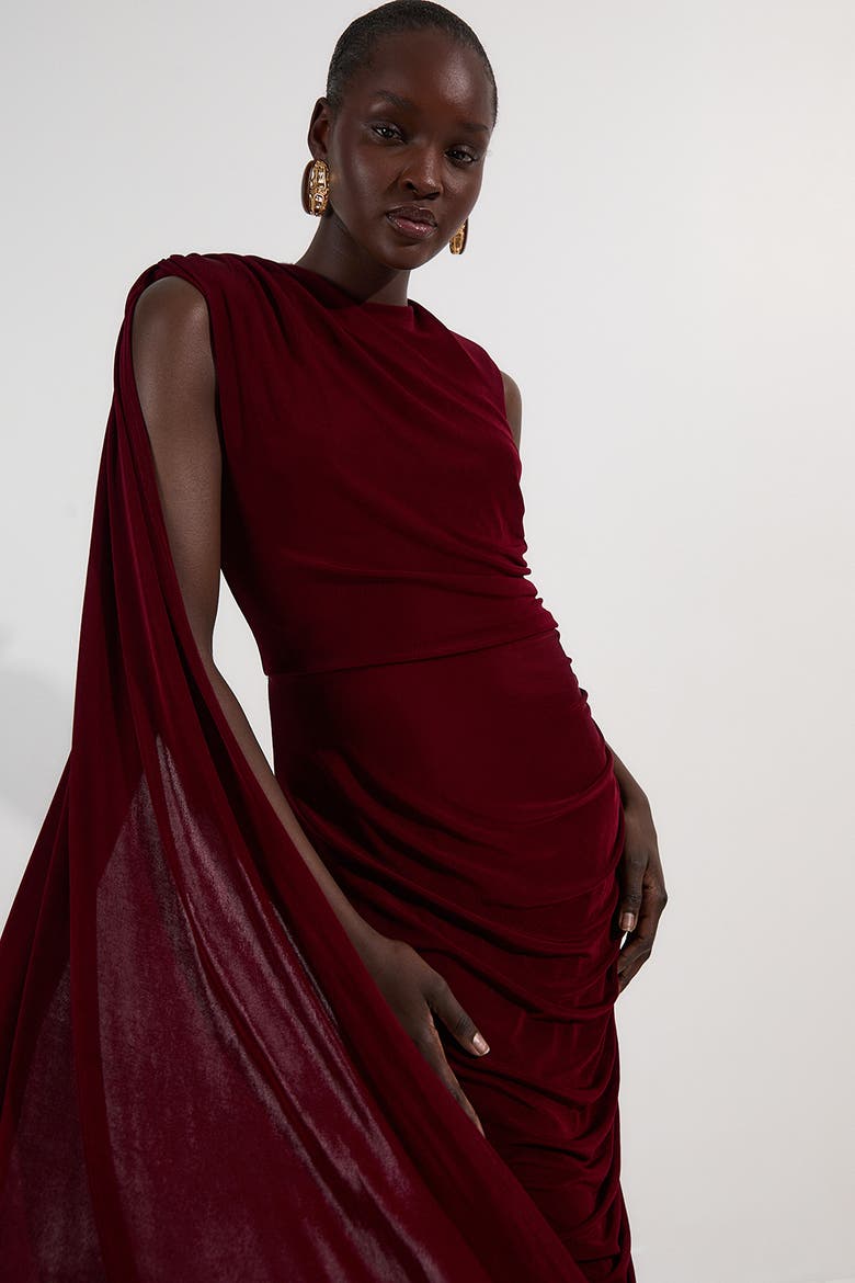 Slinky Crepe Scarf Maxi Dress, Alternate, color, Burgundy