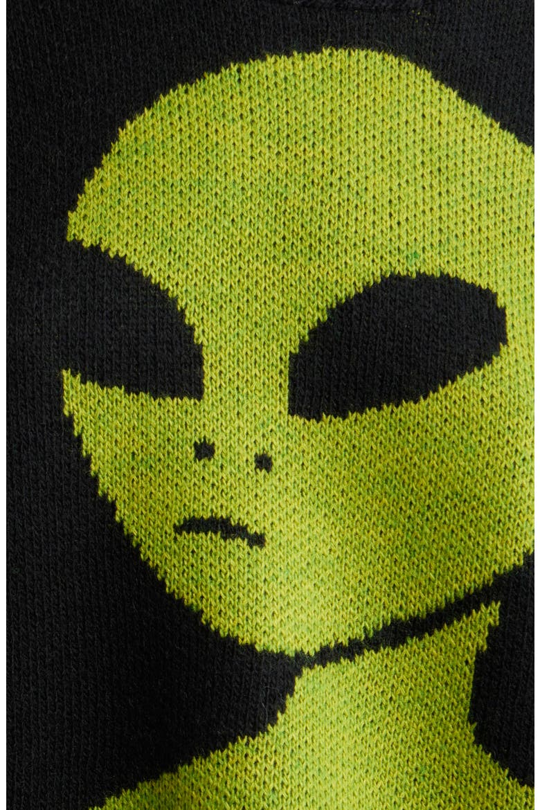 Keep Lalaland Weird Oversize Sweater, Alternate, color, BLACK WITH GREEN ALIEN