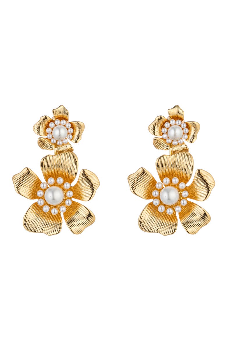 Amelia Flower Drop Earrings, Main, color, GOLD