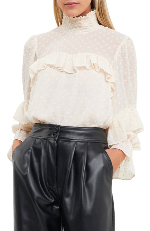 Swiss Dot Ruffle Chiffon Top