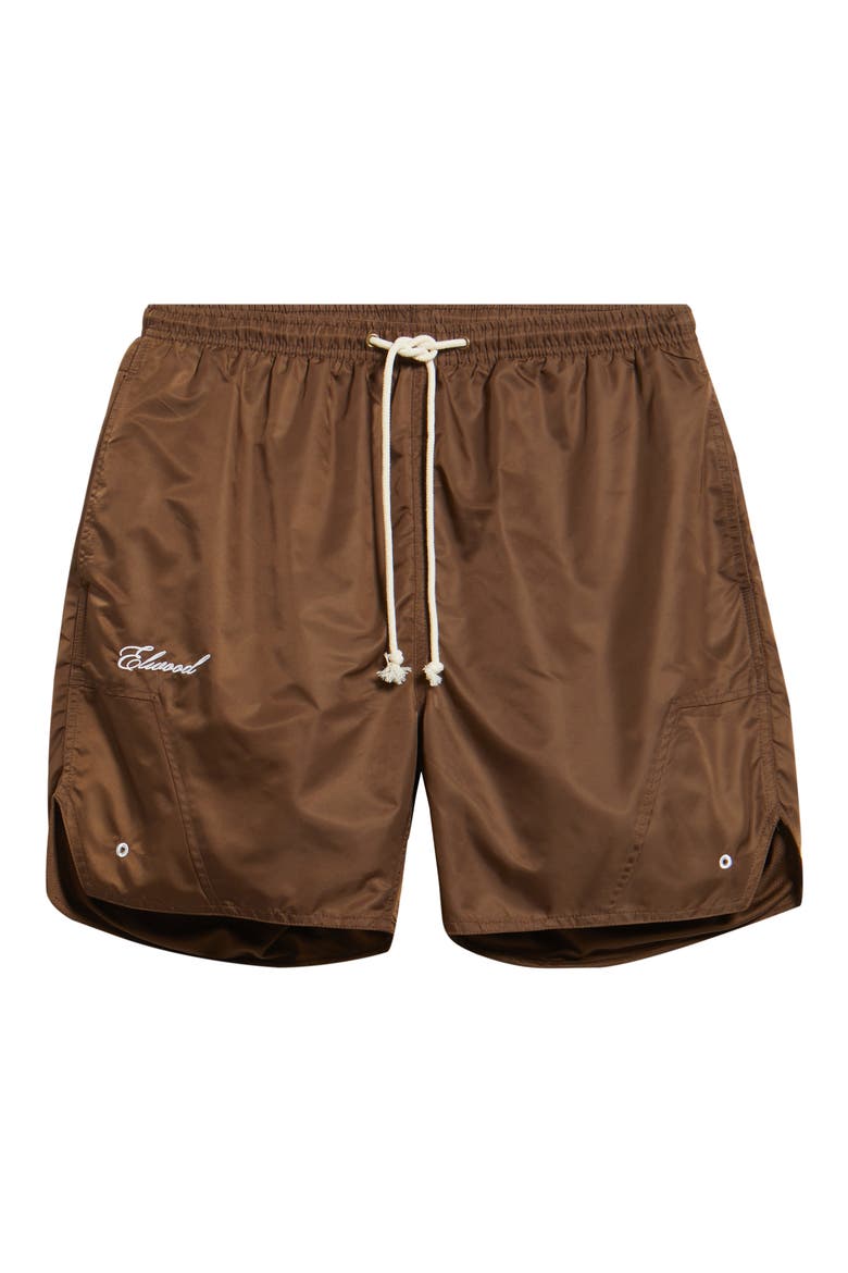 Olympic Embroidered Logo Nylon Shorts, Alternate, color, DULL BROWN