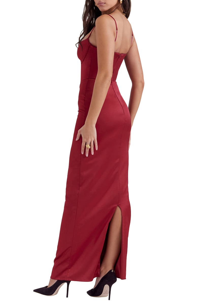 HOUSE OF CB Stefania Underwire Corset Bodice Satin Gown, Alternate, color, Blood Red