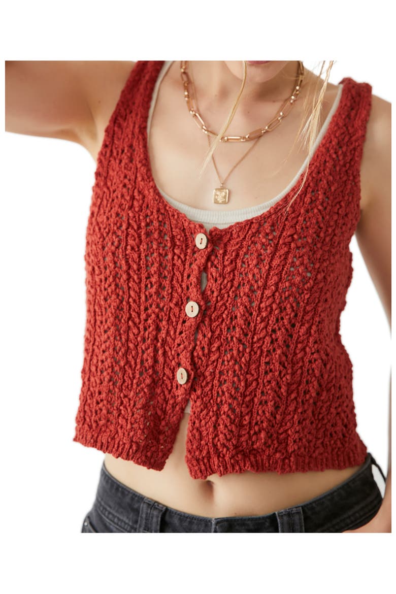 Crochet Recycled Cotton Blend Sweater Tank, Alternate, color, IRON