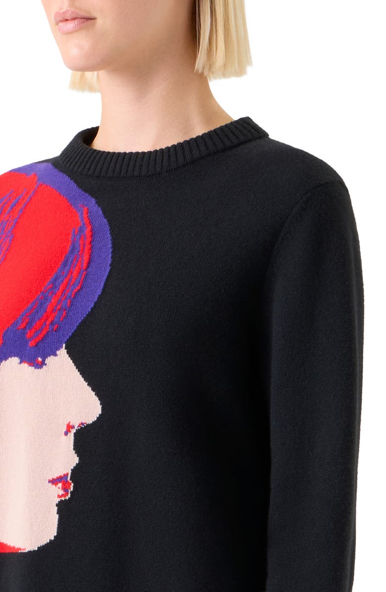 Akris punto Francoise Hardy Intarsia Virgin Wool & Cashmere Sweater, Alternate, color, Black-Multi