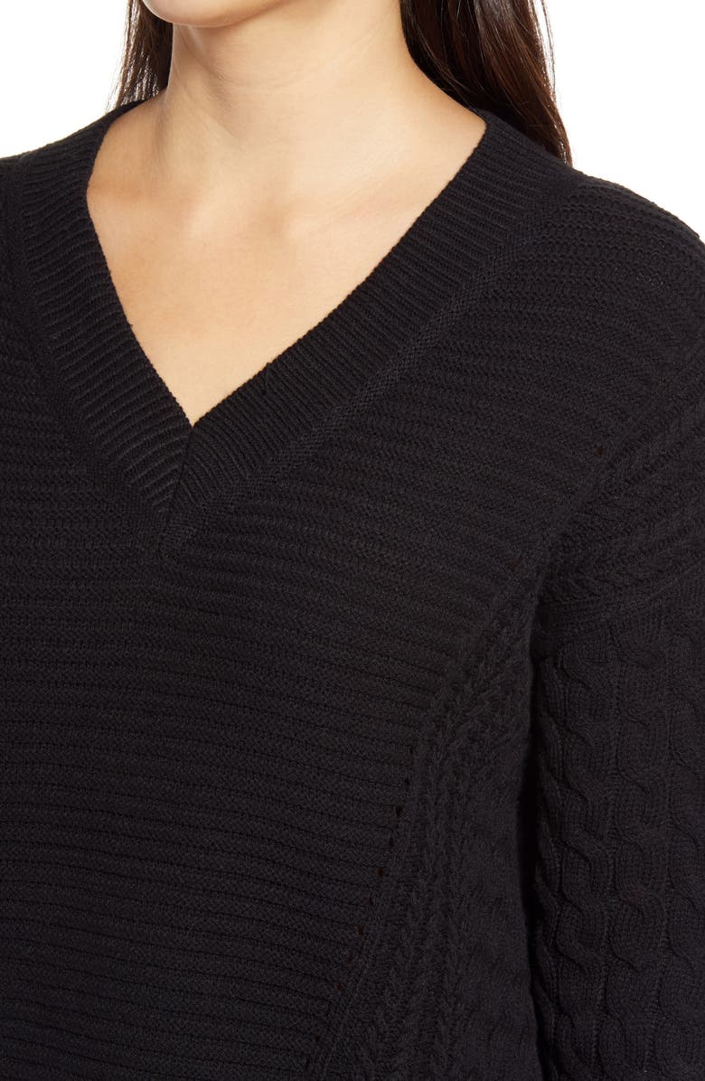 Caslon<sup>®</sup> Cable V-Neck Sweater, Alternate, color, 